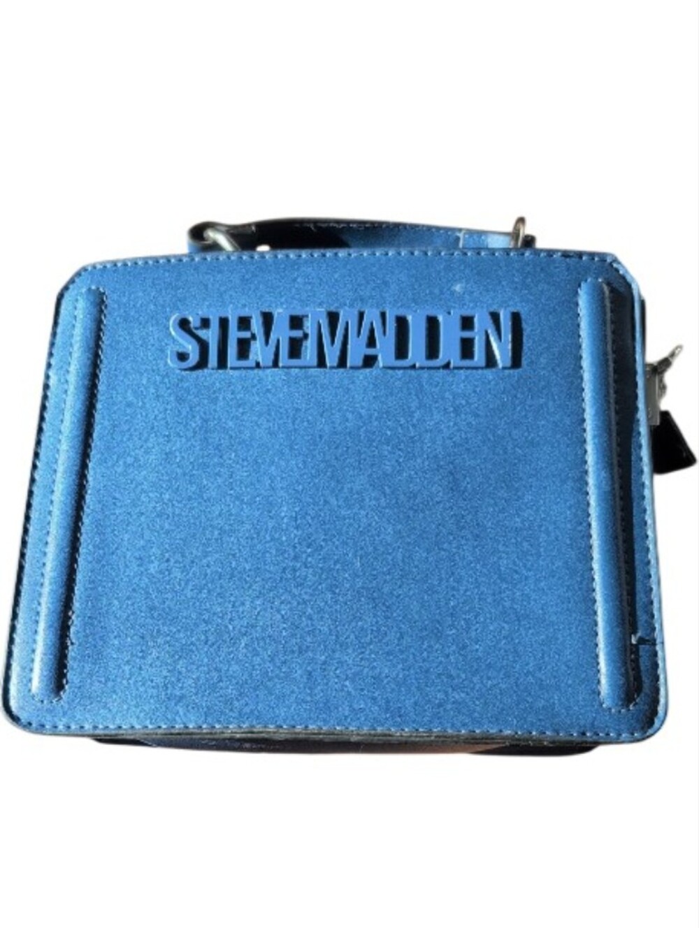 Steve Madden Blue Box Crossbody Handbag Top Handle Purse Logo